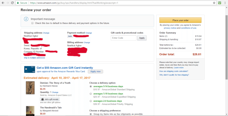 order amazon from south korea