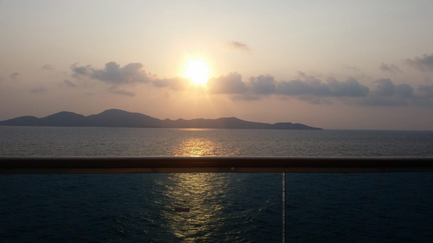 sunset balcony cruise ship vacation korea