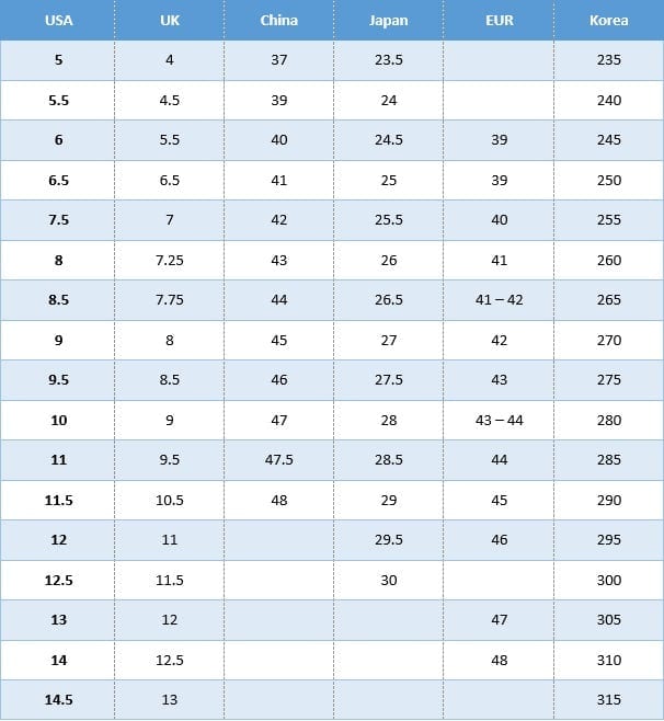 adidas korea size chart