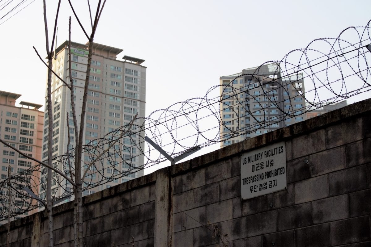 Yongsan Army base wall, Samgakchi Station exit 10