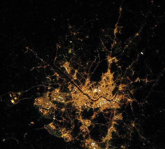 seoul night time view network lights public