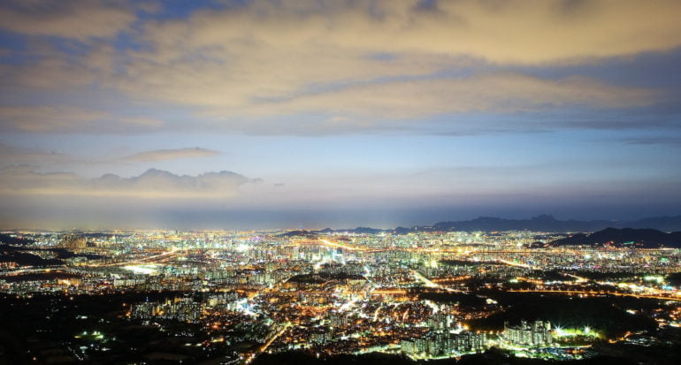 Twilight overhead view of Seoul