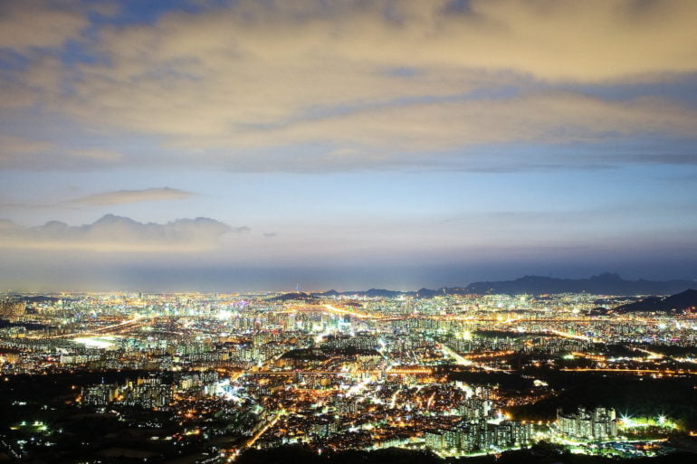 Twilight overhead view of Seoul