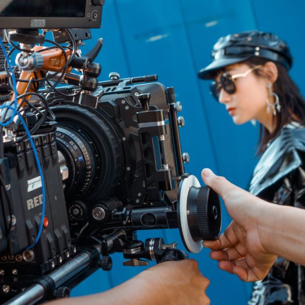 Crew filming a scene