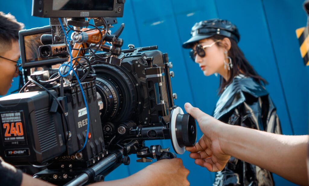 Crew filming a scene