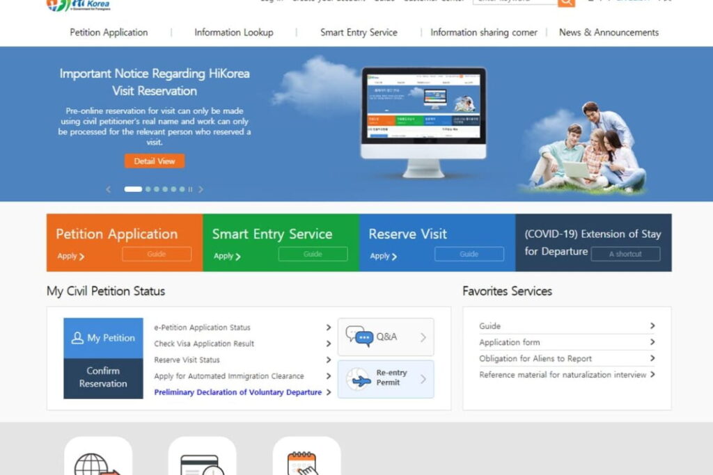 HiKorea website immigration page visa registration